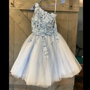 Ashley Lauren #4453 One Shoulder Tulle A-Line Cocktail Dress